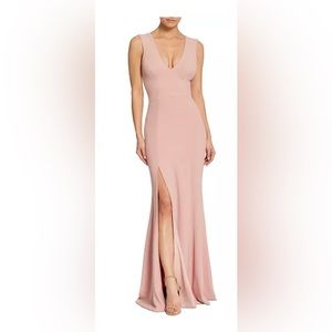 Dress the Population Sandra v-neck gown pink long slit retail $198 Prom Bridal